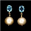 Image 1 : Natural Pearl & Swiss Blue Topaz Earrings