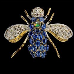 Natural Opal Rhodolite Sapphire Bee Brooch