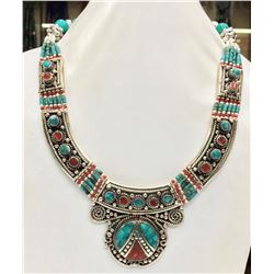 Tibet Hand Made Turquoise & Coral Necklace