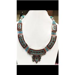 Tibet Hand Made Natural Turquoise & Coral Necklace