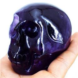 1755 CT CERTIFIED AMETHST HAND CARVED SKULL.