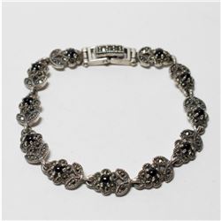 Vintage Sterling Silver Marcacite Floral Bracelet with Custom Box Clasp.  Measures 6 1/2" in length.