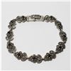 Image 1 : Vintage Sterling Silver Marcacite Floral Bracelet with Custom Box Clasp.  Measures 6 1/2" in length.