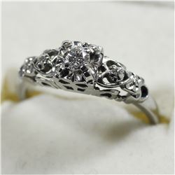 Vintage Lady's 18K White Gold Custom Solitaire Diamond Ring.  Total weight of 2.7 grams.