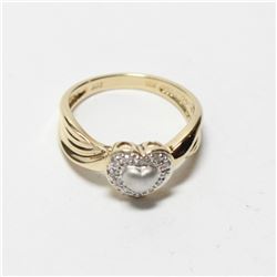 Lady's 10K Yellow & White Gold Diamond Heart Ring - Size 7 1/4.  Total weight of 3.41 grams.