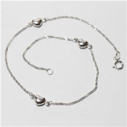 10K White Gold 9 1/4" Anklet with Heart Accents.  Total weight of 0.95 grams.