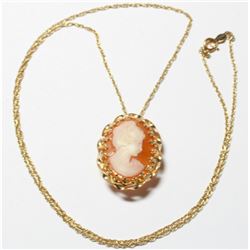 Antique 14K Yellow Gold Cameo Pendant/Brooch on 20" Chain. Total weight of 5.26 grams.