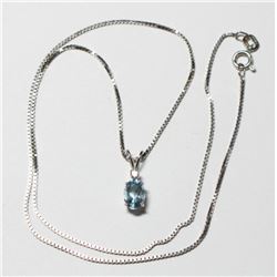 Lady's 14K White Gold Aquamarine & Diamond Pendant on 16" Box Link Chain.