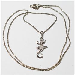 10K White Gold Lizard Pendant with Diamond Accents on 20" Chain with Lobster Claps.