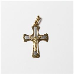 18K Yellow & White Gold Crucifix / Cross Pendant. Total weight of 2.67 grams.