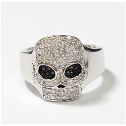 Solid Sterling Silver Pave Style Skull Ring with Expandable Band. This statement rings contains an e