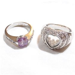 Pair of Lady's Sterling Silver Cubic Zirconia & Gemstone Rings - Size 8 & Size 9. 2pcs.