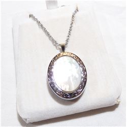 Lady's Sterling Silver Mother-of-pearl Locket Pendant on 17.5" Chain.