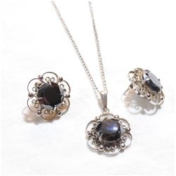 Sorrento Sterling Silver Hematite Earrings and Necklace set. Chain measures 16" in length.