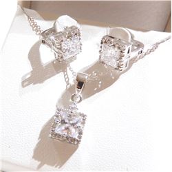 Lady's Sterling Silver Cubic Zirconia Pendant and Lever-back Earrings Set.