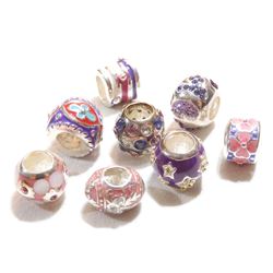 Lot of Persona Sterling Charms, Purple & Pink Accents.  You will receive 8 Charms in this lot with a