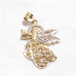 14K Yellow & White Gold Open-work Angel Pendant.  Weight of 1.25g.