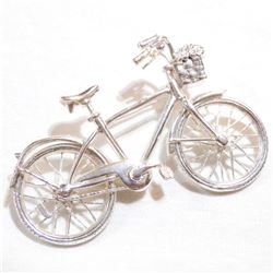 Sterling Silver Mechanical Bicycle Brooch.  Tires of the bike spin smoothly and contain a total weig