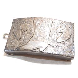 Vintage Mexico Sterling Silver Belt Buckle signed RMG.  Buckle measures 3 1/4" long by 2" wide with 