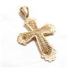 Image 1 : Large 14K Yellow Gold Textured Cross Pendant.  Pendant measures 2 1/4" in length by just under 1.5" 