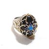 Image 1 : Lady's Custom Sterling Silver with Gold Accented Gemstone Statement Ring.  Size 9