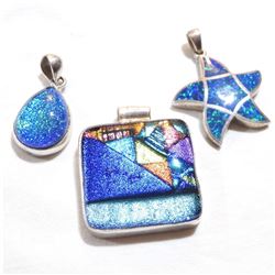 Lot of Sterling Silver Glass/Stone Accented Fashion Pendants. Total weight of 3 pcs is 48.46 grams.