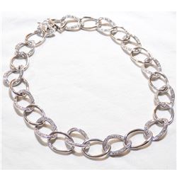 Lady's Sterling Silver Stone Accented Circular Link Necklace with slide clasp and Safety Catch.  Tot