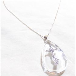 Lady's Sterling Silver Cross Pendant with Stone Accents on 18" Chain.