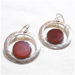 Lady's Sterling Silver Carnelian Earrings with Shepherd Hooks.