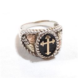 Sterling Silver Ring with 10K Rose & yellow Gold Accents.  Size 10.