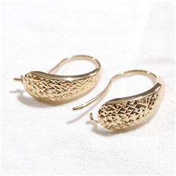 Lady's 10K Yellow Gold Textured Earrings. Total weight of 1.30 grams.