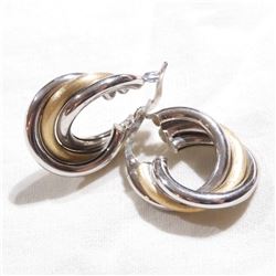 14K Yellow & White Gold Lever Back Hoop style earrings. Total weight of 3.86 grams.