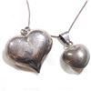 Image 1 : Pair of Vintage Large Sterling Silver 3-Dimensional Heart Pendants on 30" Chain.  Smaller of the Hea