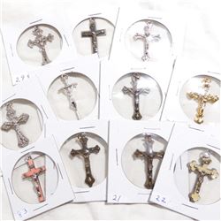 Estate Lot Antique/Vintage Mixed Metal Crucifix Collection.  You will receive 11 Different Pendants 