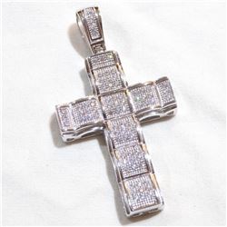 Large Sterling Silver Cross Pendant with Cubic Zirconia Accents.  Total weight of 17.3 grams.