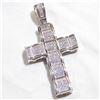 Image 1 : Large Sterling Silver Cross Pendant with Cubic Zirconia Accents.  Total weight of 17.3 grams.