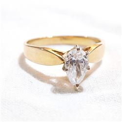 Lady's 14K Yellow Gold Cubic Zirconia Marquise Cut Ring - Size 8.  Total weight of 2.7 grams.