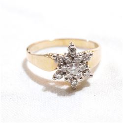 Lady's 14K Yellow Gold Diamond Cluster Ring - Size 7.  Total weight of 2.8 grams.