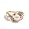 Image 1 : Lady's 10K Yellow Gold Pearl & Diamond Set Ring - Size 6.5.  Total weight of 2.5 grams.