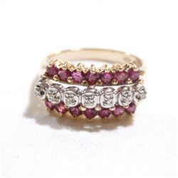 Lady's 10K Ruby & Diamond Ring - Size 6.  Total weight of 3.9 grams.