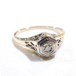 Antique 14K Yellow & White Gold Diamond Ring - Size 4.5.  Total weight of 1.6 grams.