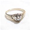 Image 1 : Antique 14K-18K Yellow & White Gold Forget-me-not Band Design with Pearl.  Size 6 3/4.  Total weight