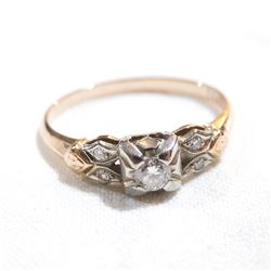 Vintage 14K-18K Yellow & White Gold Diamond Ring - Size 6.5.  Total weight of 1.9 grams.