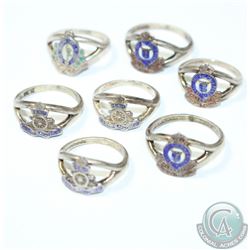 Estate Vintage Canadian Navy Enamel Sterling Silver Ring Collection. You will receive 7 Rings in the