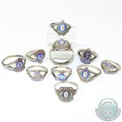 Estate Vintage Canadian Navy Enamel Sterling Silver Ring Collection. You will receive 10 Rings in th