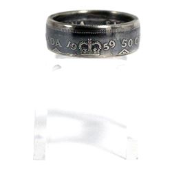 1959 Canada Silver 50ct Coin Custom Jewellery Ring Size 10 - Made from a real 50-cent coin!