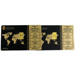 pair of Karat bars 1 Gram .9999 Fine Gold Bars in Hard Plastic Cards. 2pcs (TAX Exempt)