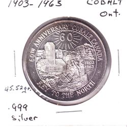 1903-1963 Cobalt Ontario, Canada .999 Fine Silver Commemorative Medallion. 40mm in diameter. Tax Exe