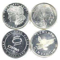 4x 1oz Fine silver rounds(Tax Exempt) . Lot includes: Buffalo/Indian head design, OPM round,