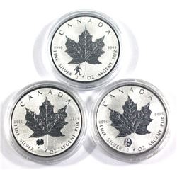 3x 2016 Canada 1oz Privy mark silver Maple leaf coins: 2016 Bigfoot, 2016 four leaf clover & 2016 yi